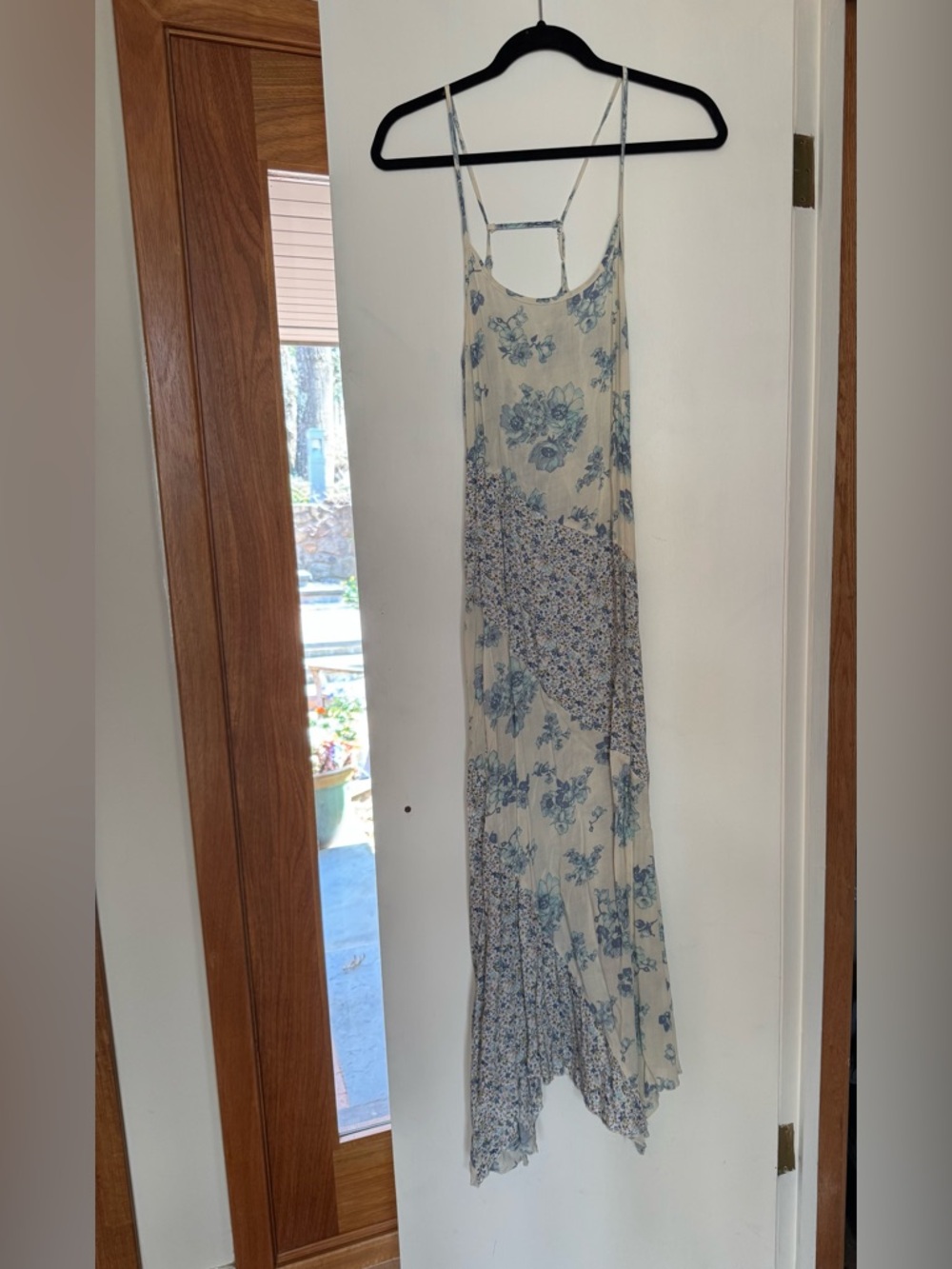 Free People Cream and Blue Floral Maxi Slip Dress